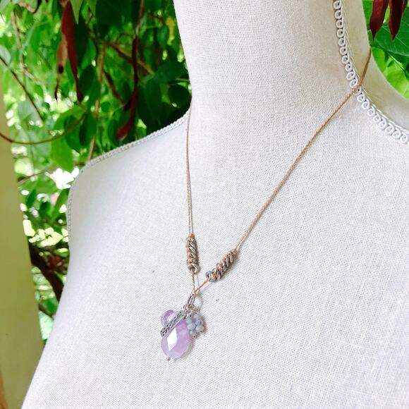 Signed Silpada Sweet Trinket N2330 Sterling Amethyst Iolite Cord Necklace - Picture 2 of 11